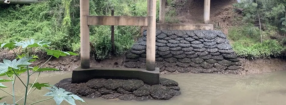 Rock bags being used for scour and erosion