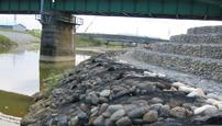 Rock bags installed on gabions to reduce soil erosion