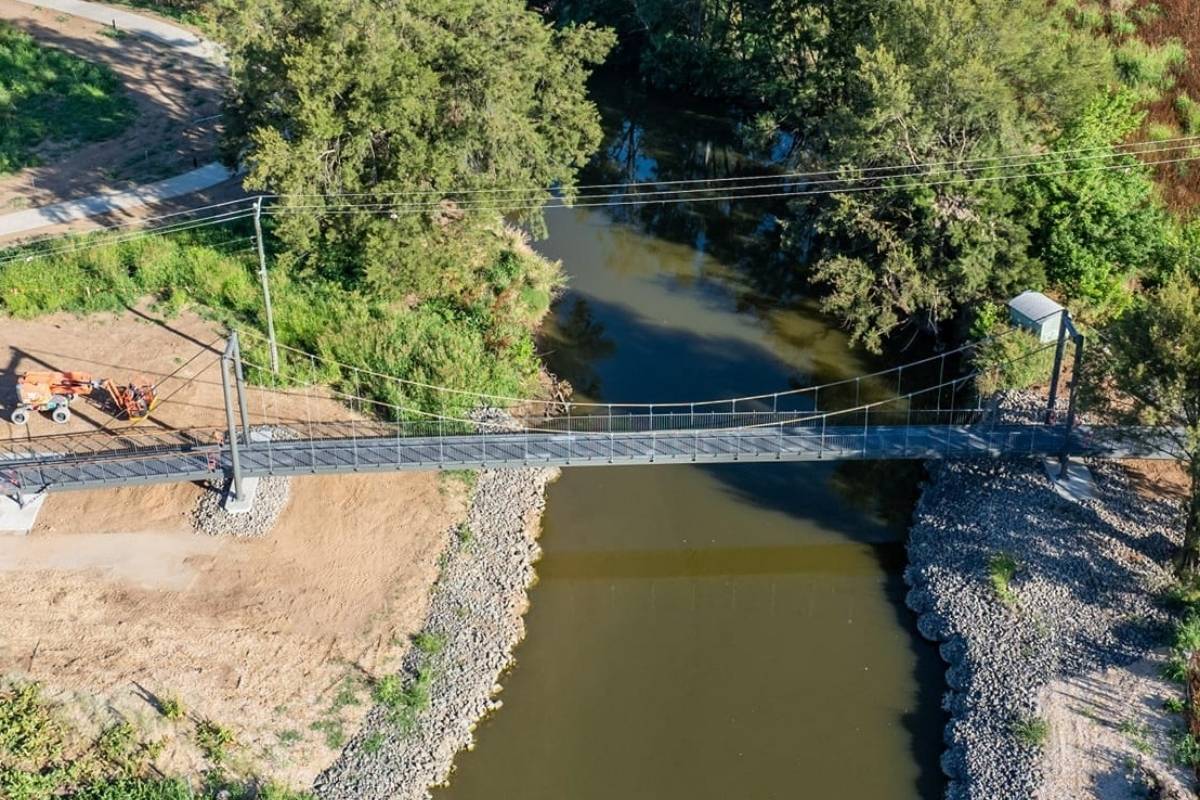 aerial view of river rock bags to mitigate erosion