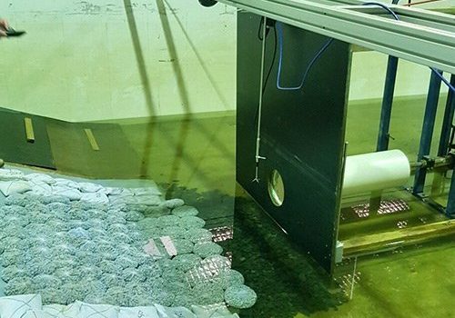 Rock filter units used for scale modelling tests for erosion and sediment control