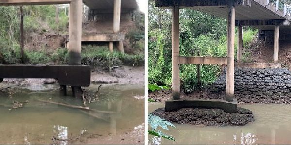 Kholo Bridge scour rock bags