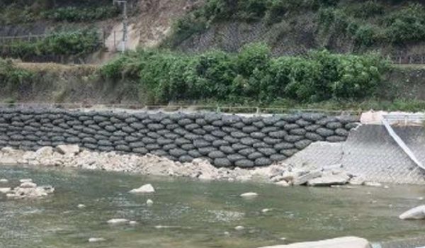 rail line landslide repaired with Rock Bags to prevent scouring